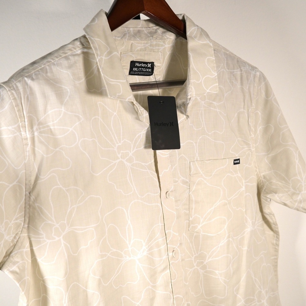 Hurley Caryota Mens XXL Shirt Bone Floral Print HSP25VMT-16807 NEW
